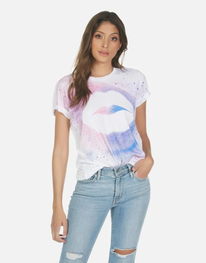 Wolf Galaxy Lip White Galaxy Splatter Women Lauren Moshi Short Sleeve