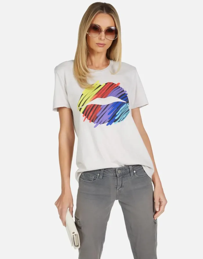 Wolf Scribble Lip Cloud Women Lauren Moshi Short Sleeve