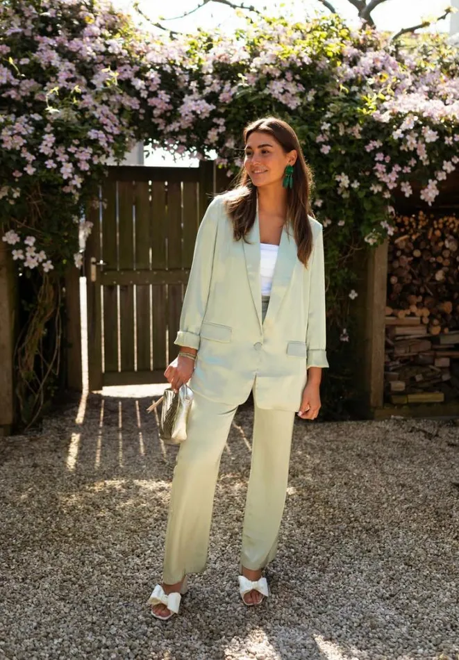 Women039s Clothing Blazers Easy Clothes Sea Green Satin Gabriela Blazer Sea Green