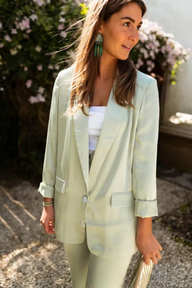 Women039s Clothing Blazers Easy Clothes Sea Green Satin Gabriela Blazer Sea Green