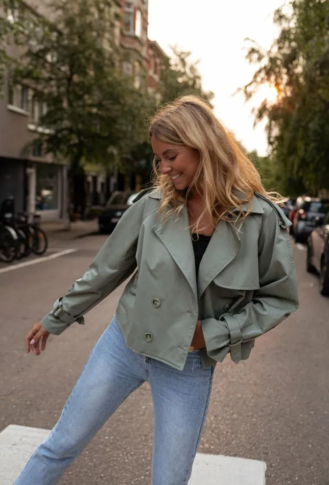 Women039s Clothing Jackets Easy Clothes Green Yann Trench Green