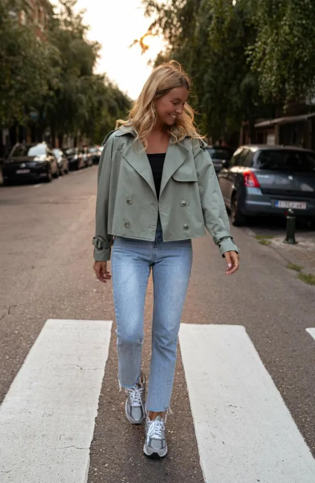 Women039s Clothing Jackets Easy Clothes Green Yann Trench Green