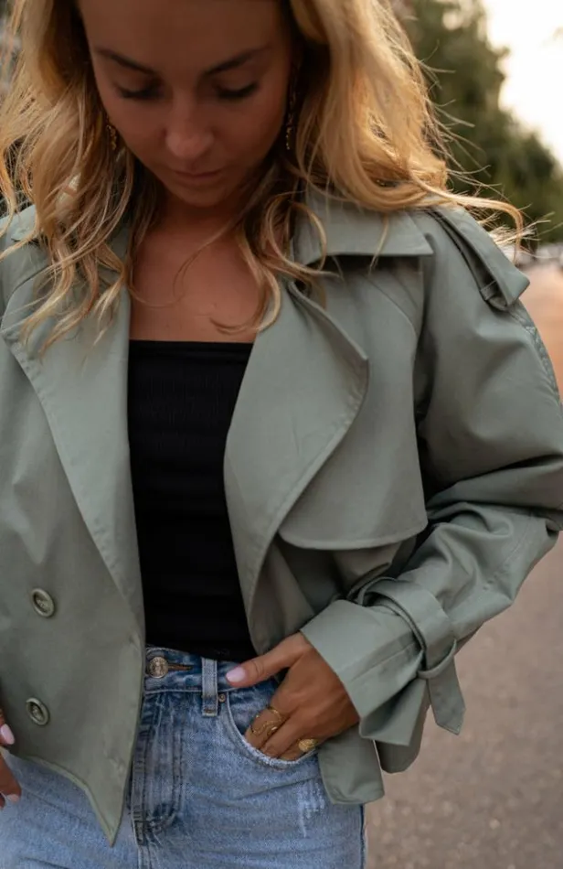 Women039s Clothing Jackets Easy Clothes Green Yann Trench Green