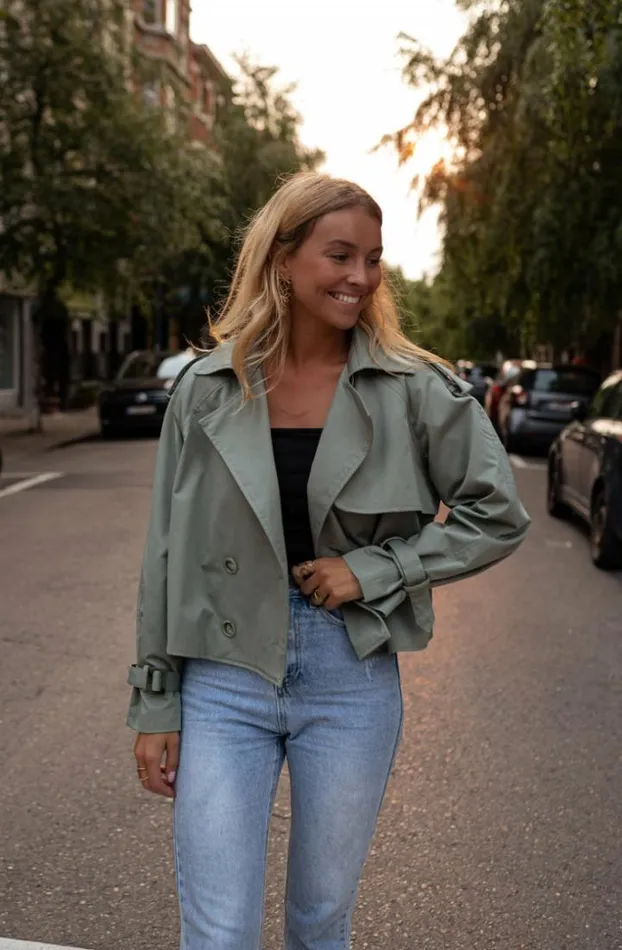 Women039s Clothing Jackets Easy Clothes Green Yann Trench Green