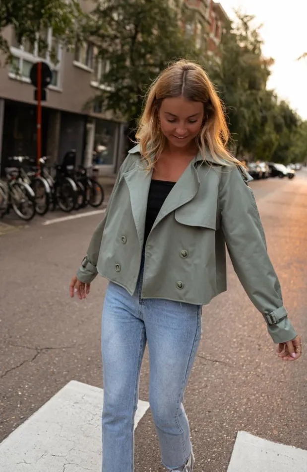 Women039s Clothing Jackets Easy Clothes Green Yann Trench Green