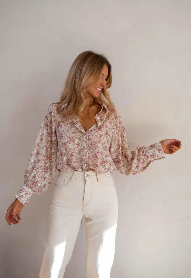 Women039s Clothing Shirts Easy Clothes Beige And Pink Nara Shirt