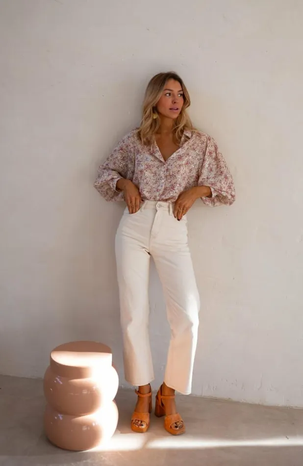 Women039s Clothing Shirts Easy Clothes Beige And Pink Nara Shirt Women039s Clothing Shirts Easy Clothes Beige And Pink Nara Shirt