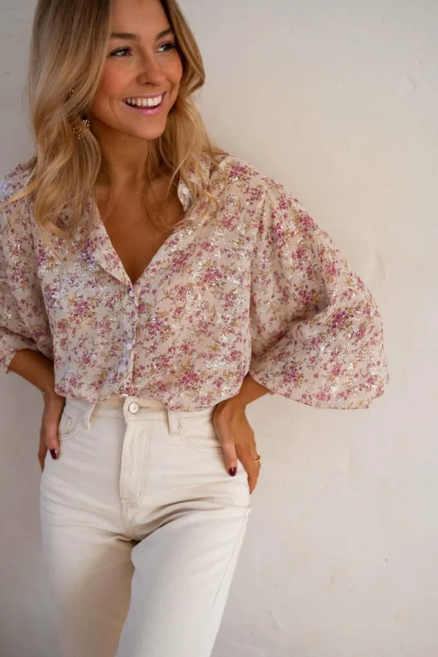 Women039s Clothing Shirts Easy Clothes Beige And Pink Nara Shirt Women039s Clothing Shirts Easy Clothes Beige And Pink Nara Shirt