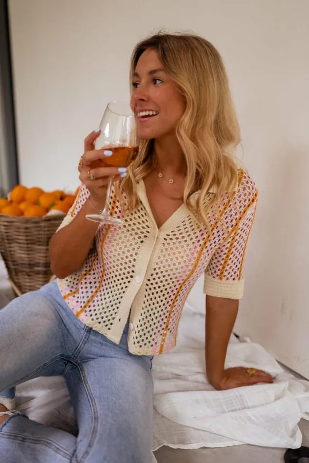 Women039s Clothing Shirts Easy Clothes Beige Crochet Lison Polo Shirt
