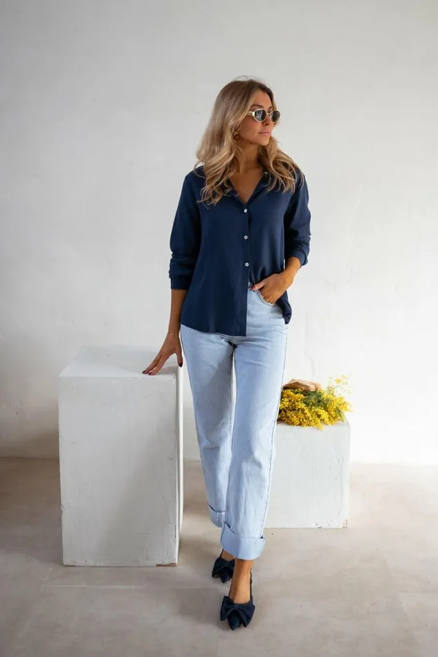 Women039s Clothing Shirts Easy Clothes Blue Sinou Shirt