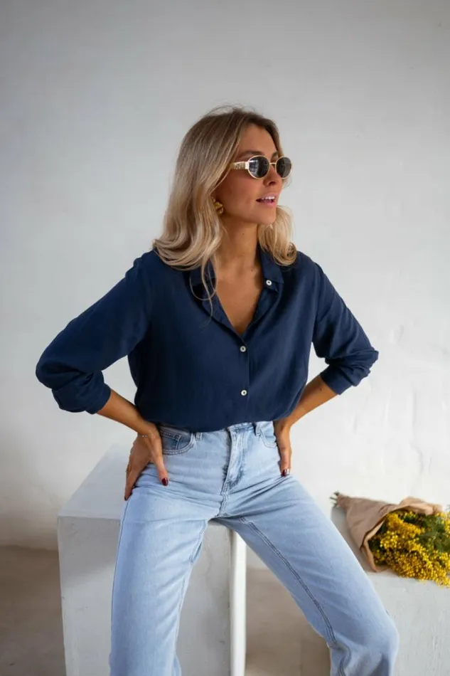 Women039s Clothing Shirts Easy Clothes Blue Sinou Shirt