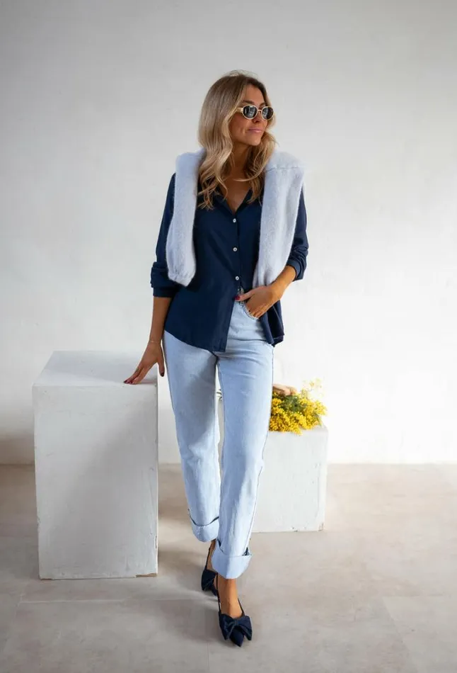 Women039s Clothing Shirts Easy Clothes Blue Sinou Shirt