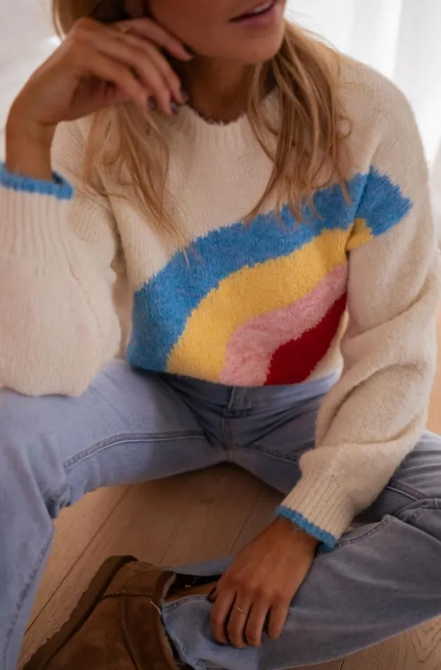Women039s Clothing Sweaters Easy Clothes Ecru Rainbow Sweater