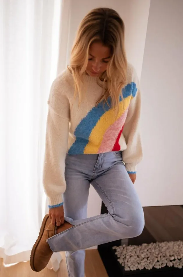 Women039s Clothing Sweaters Easy Clothes Ecru Rainbow Sweater