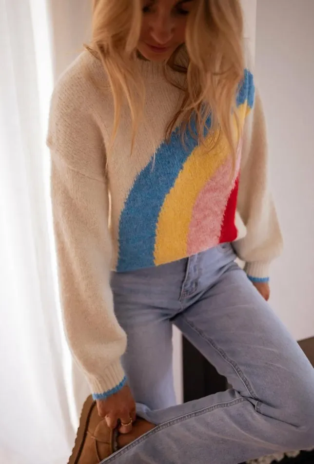 Women039s Clothing Sweaters Easy Clothes Ecru Rainbow Sweater