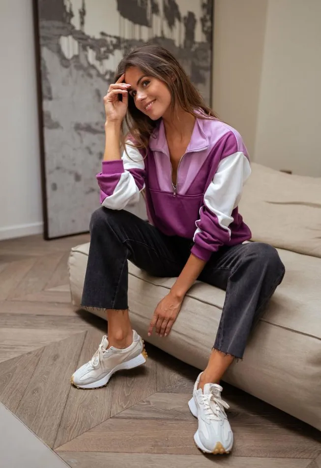 Women039s Clothing Sweaters Easy Clothes Purple And Ecru Elisabeth Sweater Women039s Clothing Sweaters Easy Clothes Purple And Ecru Elisabeth Sweater