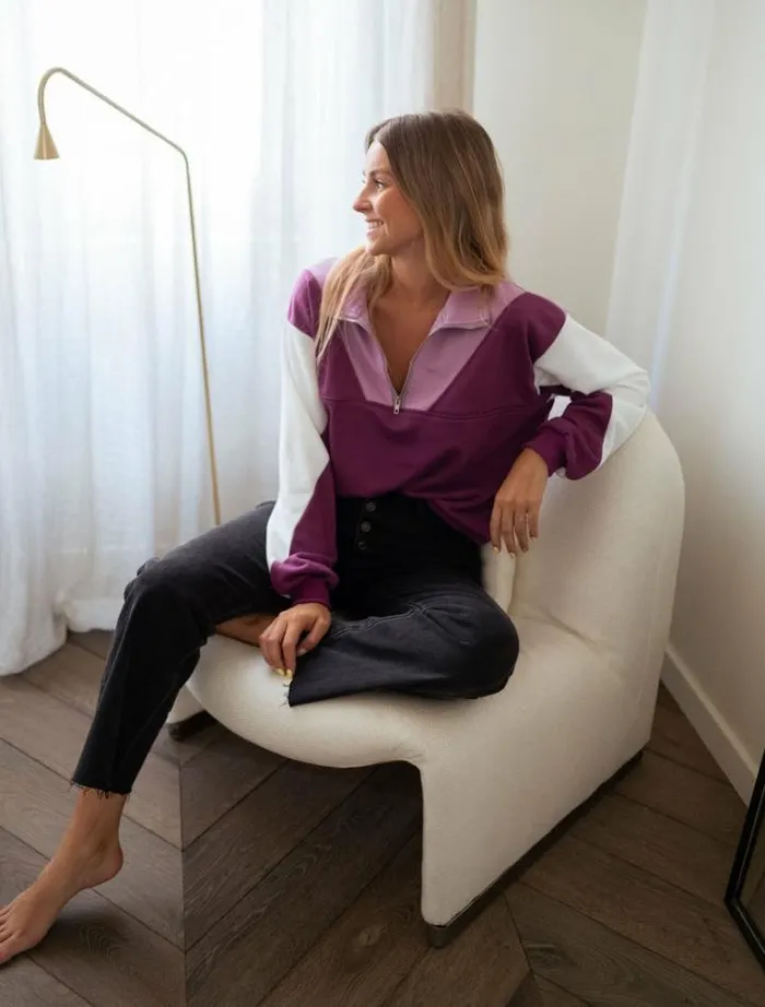 Women039s Clothing Sweaters Easy Clothes Purple And Ecru Elisabeth Sweater Women039s Clothing Sweaters Easy Clothes Purple And Ecru Elisabeth Sweater
