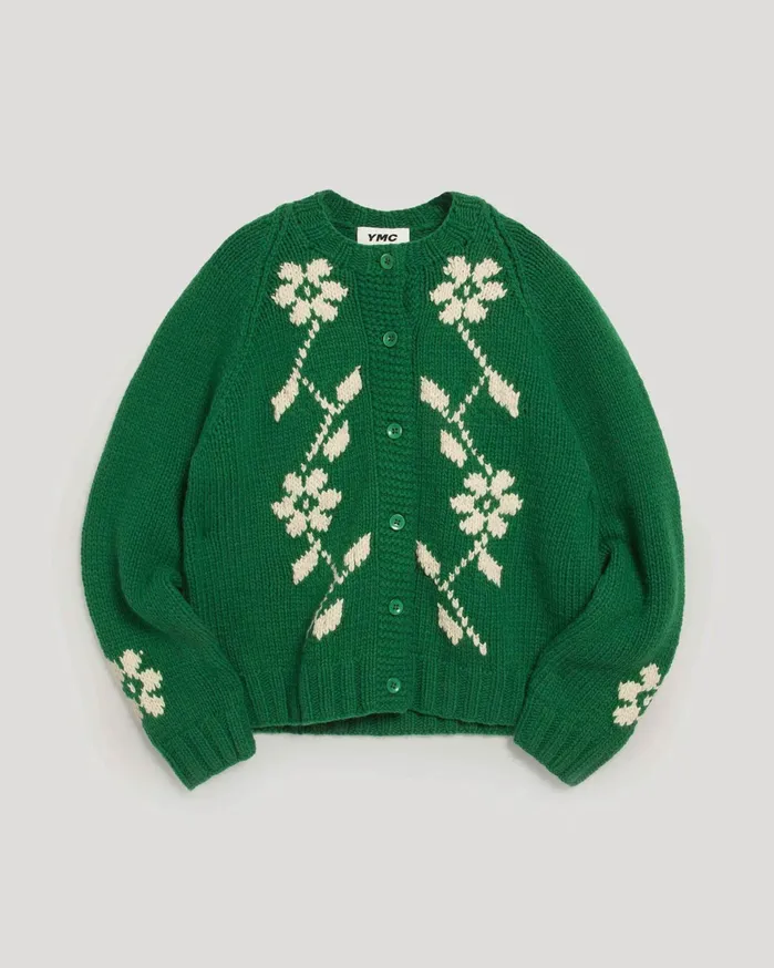 Women Atomic Cardigan Green Ecru YMC Knitwear