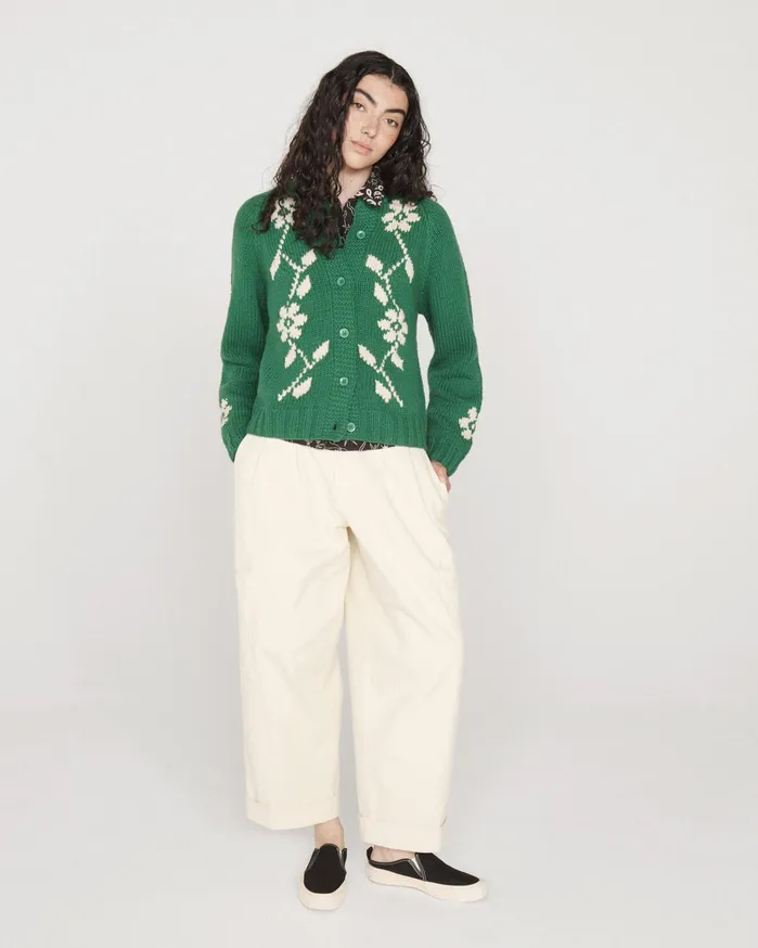 Women Atomic Cardigan Green Ecru YMC Knitwear