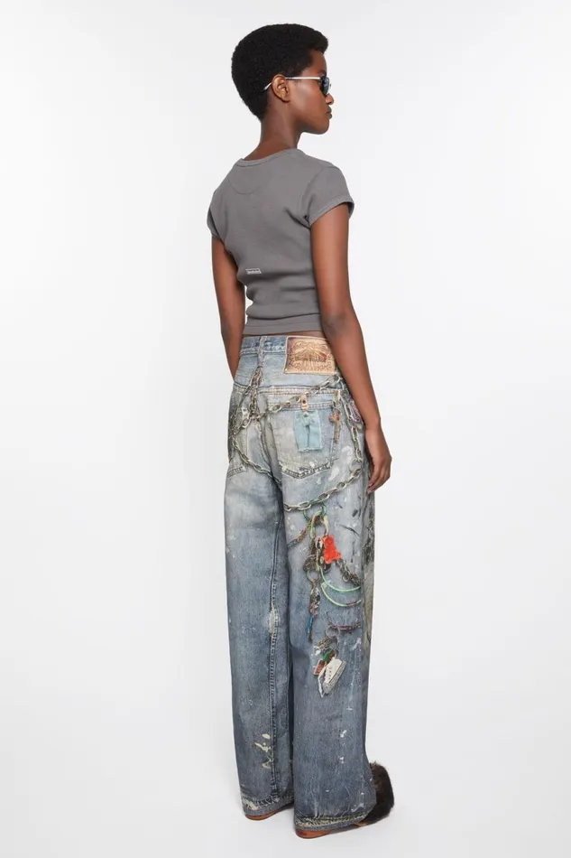 Women Baggy Fit Jeans 8211 1981F Mid Blue Acne Studios Trousers
