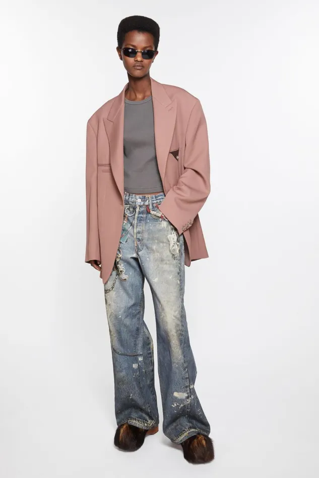 Women Baggy Fit Jeans 8211 1981F Mid Blue Acne Studios Trousers