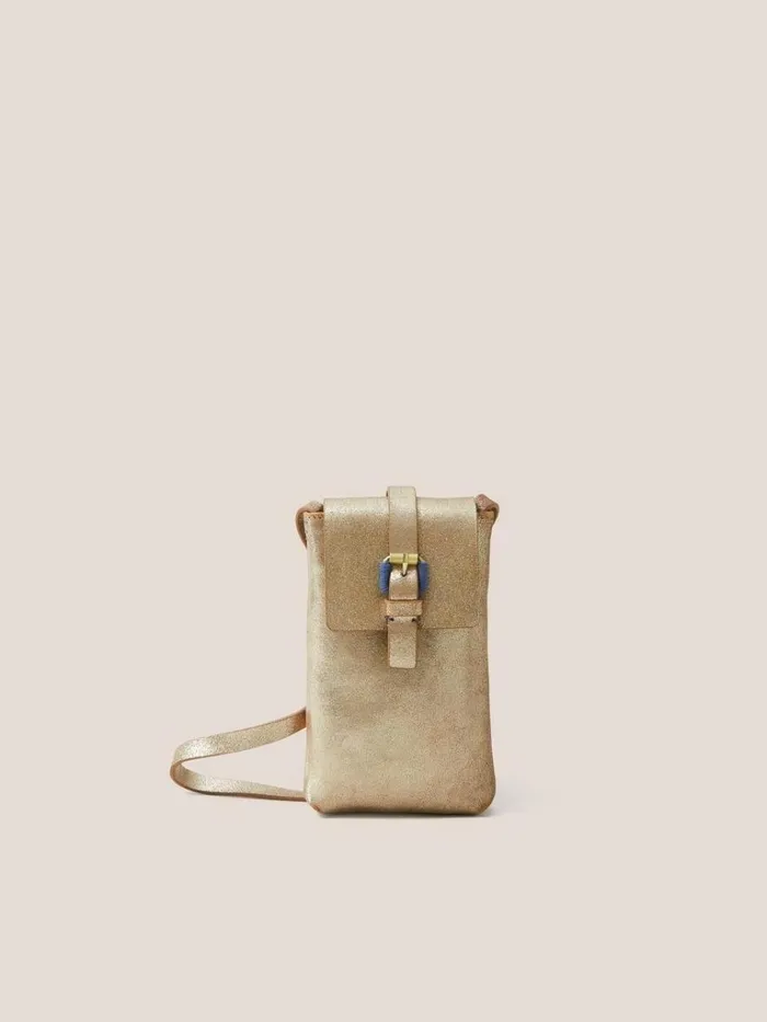 Women BAGS and PURSES White Stuff Clara Buckle Leather Phone Bag Gold Tone Metallic