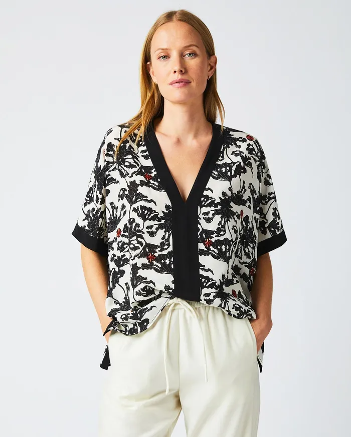 Women Banded Kaftan Blouse Blackwhite Billy Reid Tops
