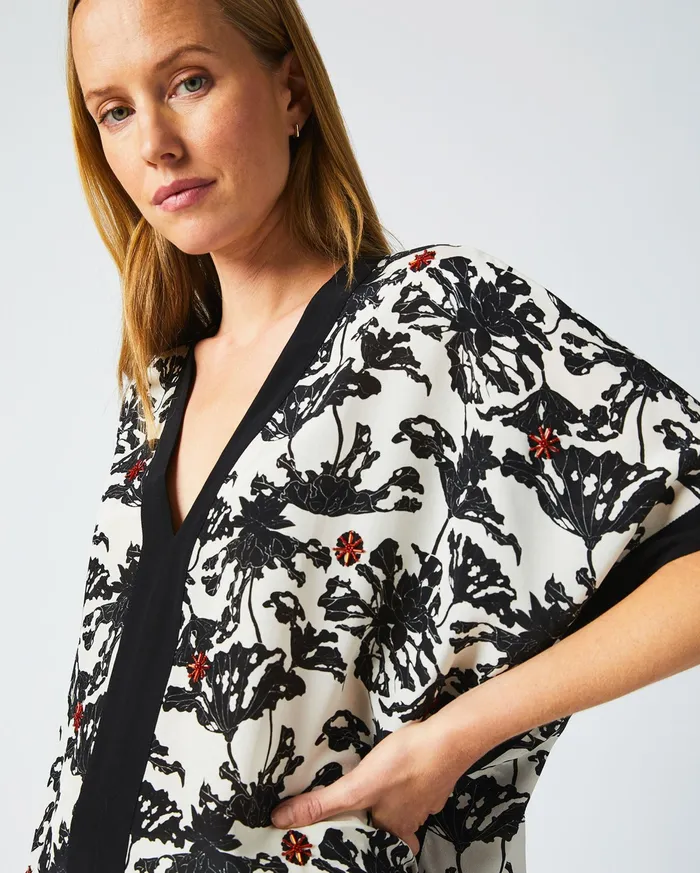 Women Banded Kaftan Blouse Blackwhite Billy Reid Tops