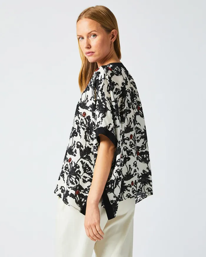 Women Banded Kaftan Blouse Blackwhite Billy Reid Tops
