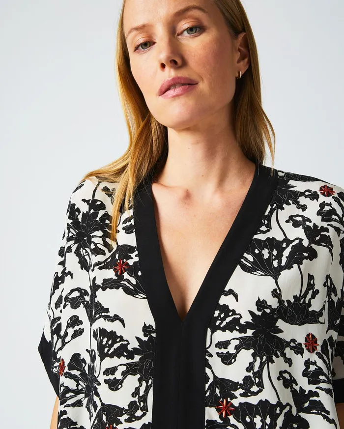 Women Banded Kaftan Blouse Blackwhite Billy Reid Tops