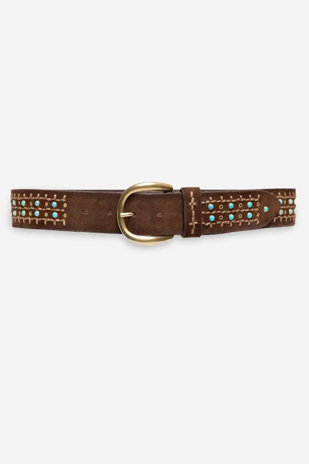 Women Belts Johnny Was CAMPO ITALIAN SUEDE CONCHO BELT Brown