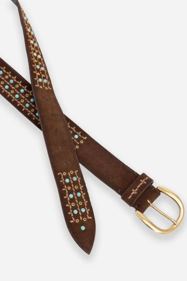 Women Belts Johnny Was CAMPO ITALIAN SUEDE CONCHO BELT Brown