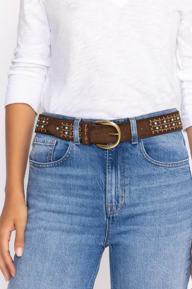 Women Belts Johnny Was CAMPO ITALIAN SUEDE CONCHO BELT Brown