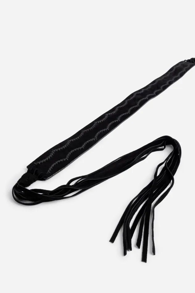 Women Belts Johnny Was PETTINE ITALIAN SUEDE TASSEL BELT Black