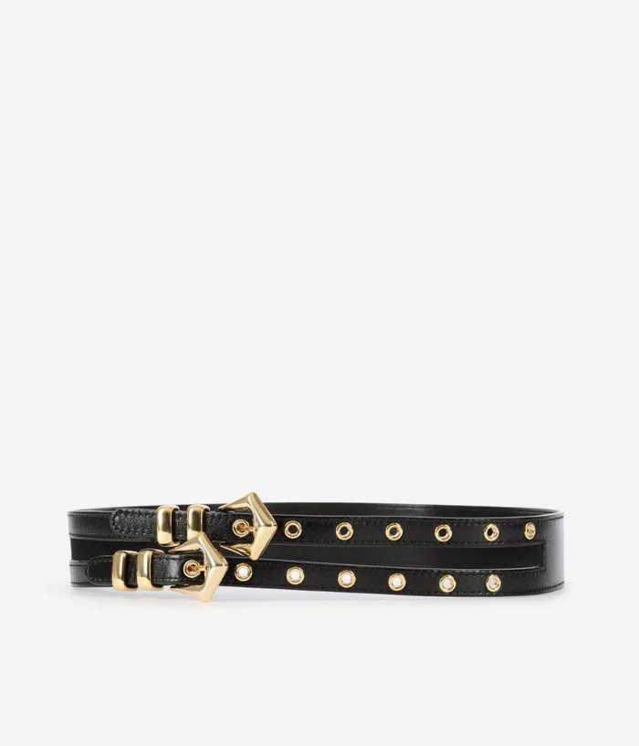 Women Belts THE KOOPLES Black Leather Double Buckle Belt