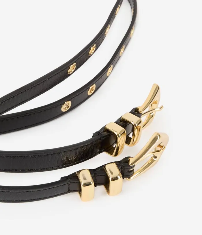 Women Belts THE KOOPLES Black Leather Double Buckle Belt