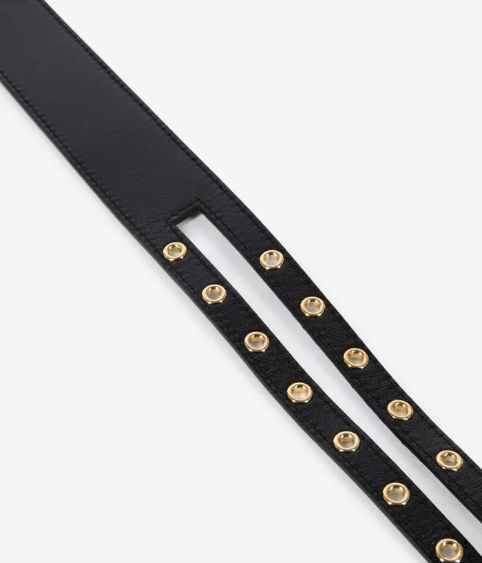 Women Belts THE KOOPLES Black Leather Double Buckle Belt
