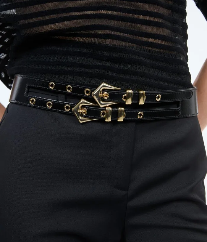 Women Belts THE KOOPLES Black Leather Double Buckle Belt