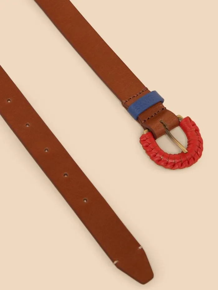 Women BELTS White Stuff Woven Leather Buckle Belt Mid Tan