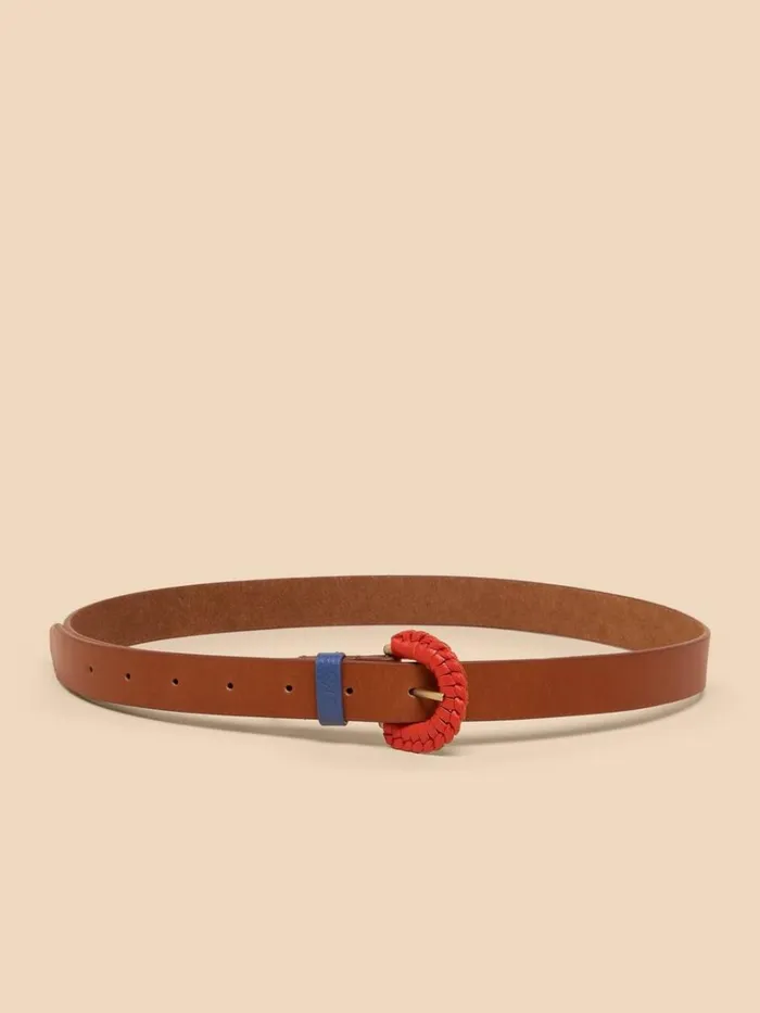Women BELTS White Stuff Woven Leather Buckle Belt Mid Tan