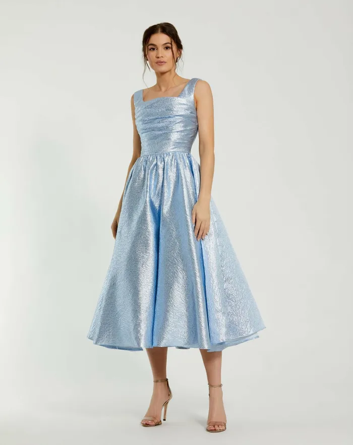 Women Best Sellers Mac Duggal Blue Square Neck Sleeveless A Line Dress Ice Blue