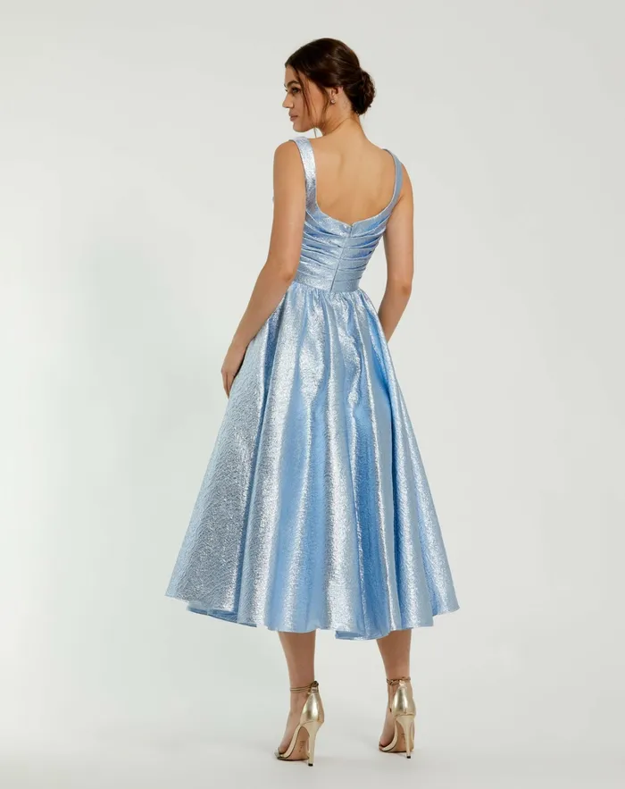 Women Best Sellers Mac Duggal Blue Square Neck Sleeveless A Line Dress Ice Blue