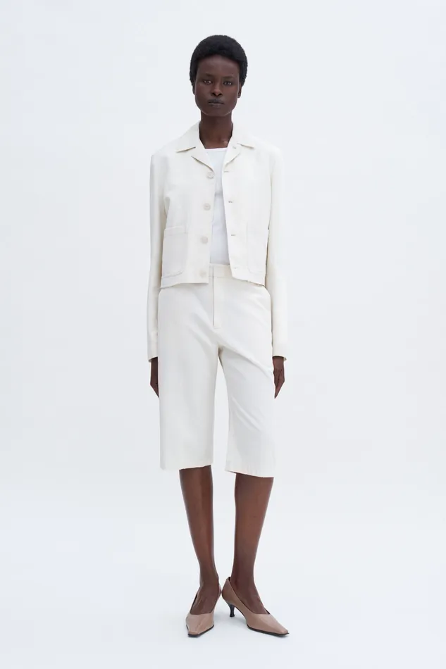 Women Blazers filippak Patch Pocket Cotton Linen Jacket Bone WhiteWhite Pinstripe Women Blazers filippak Patch Pocket Cotton Linen Jacket Bone WhiteWhite Pinstripe