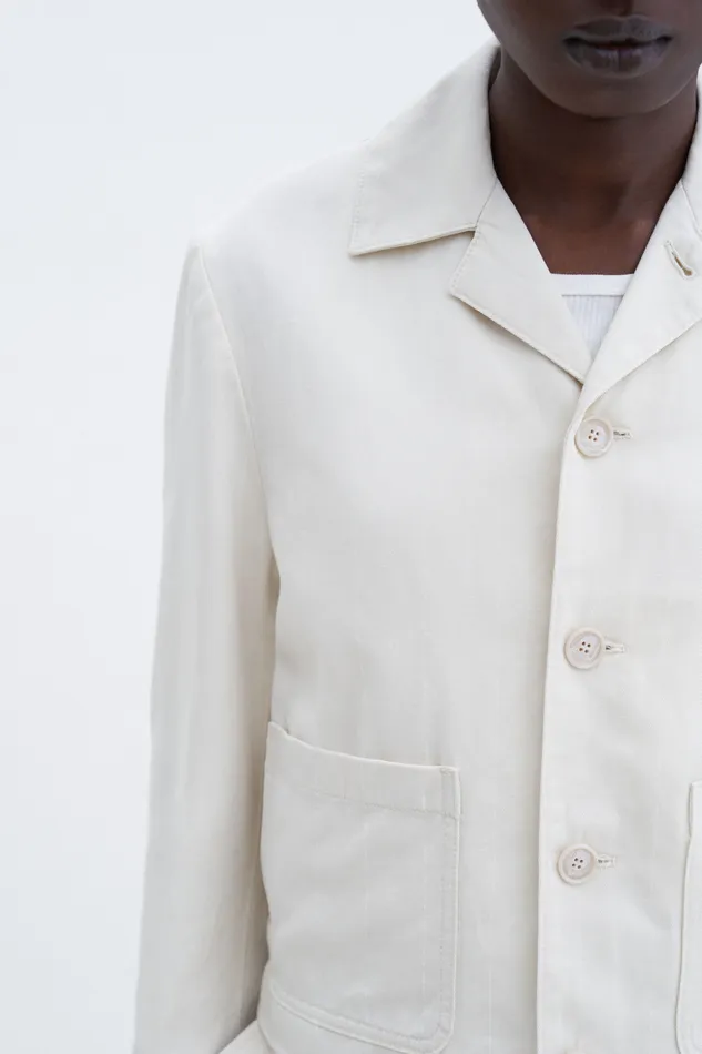 Women Blazers filippak Patch Pocket Cotton Linen Jacket Bone WhiteWhite Pinstripe Women Blazers filippak Patch Pocket Cotton Linen Jacket Bone WhiteWhite Pinstripe