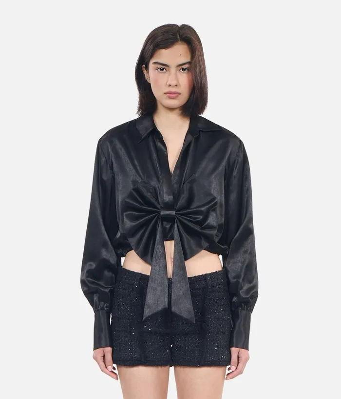 Women Blouses and Shirts THE KOOPLES Black Top With Bow Women Blouses and Shirts THE KOOPLES Black Top With Bow