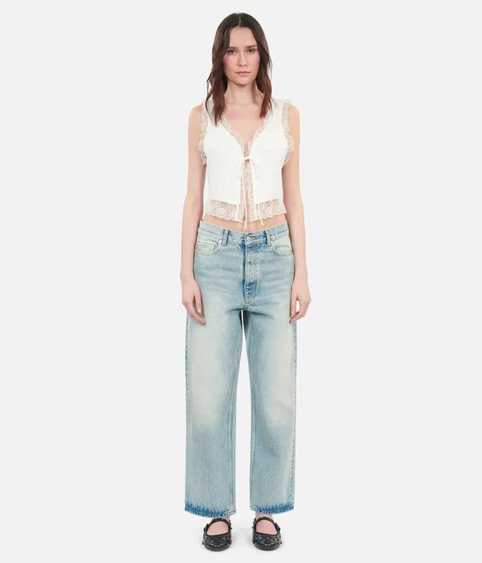 Women Blouses and Shirts THE KOOPLES Ecru Sleeveless Top With Lace