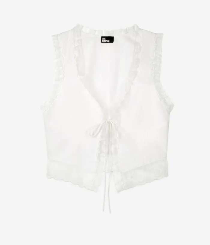 Women Blouses and Shirts THE KOOPLES Ecru Sleeveless Top With Lace
