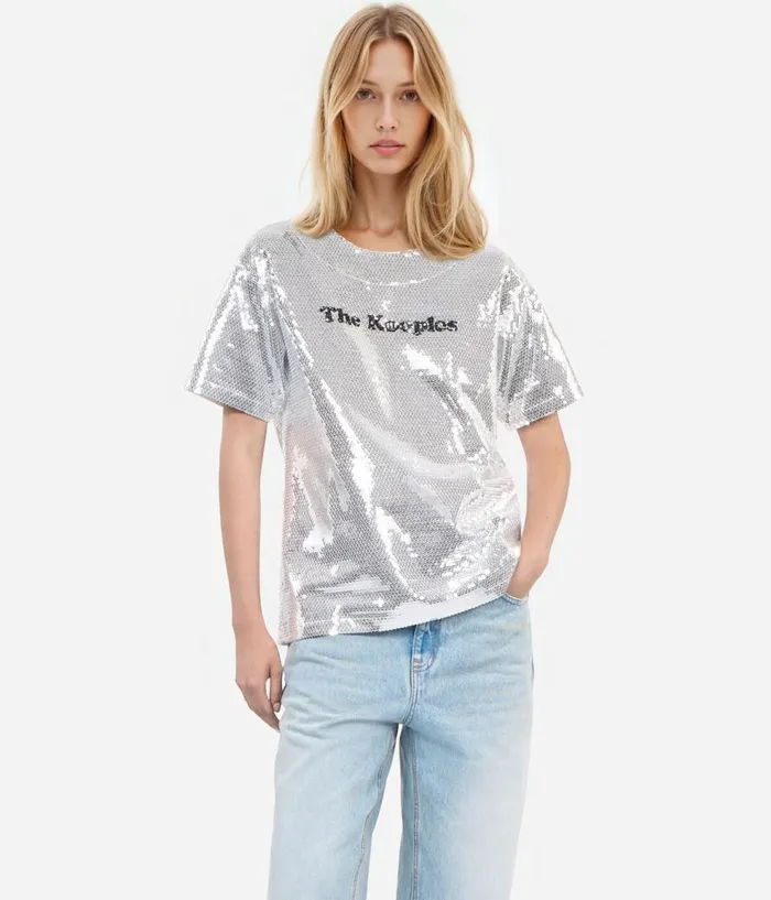 Women Blouses and Shirts THE KOOPLES Silver Sequined Tshirt Women Blouses and Shirts THE KOOPLES Silver Sequined Tshirt