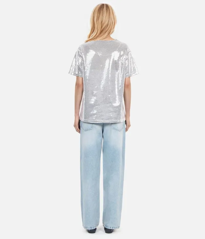 Women Blouses and Shirts THE KOOPLES Silver Sequined Tshirt Women Blouses and Shirts THE KOOPLES Silver Sequined Tshirt