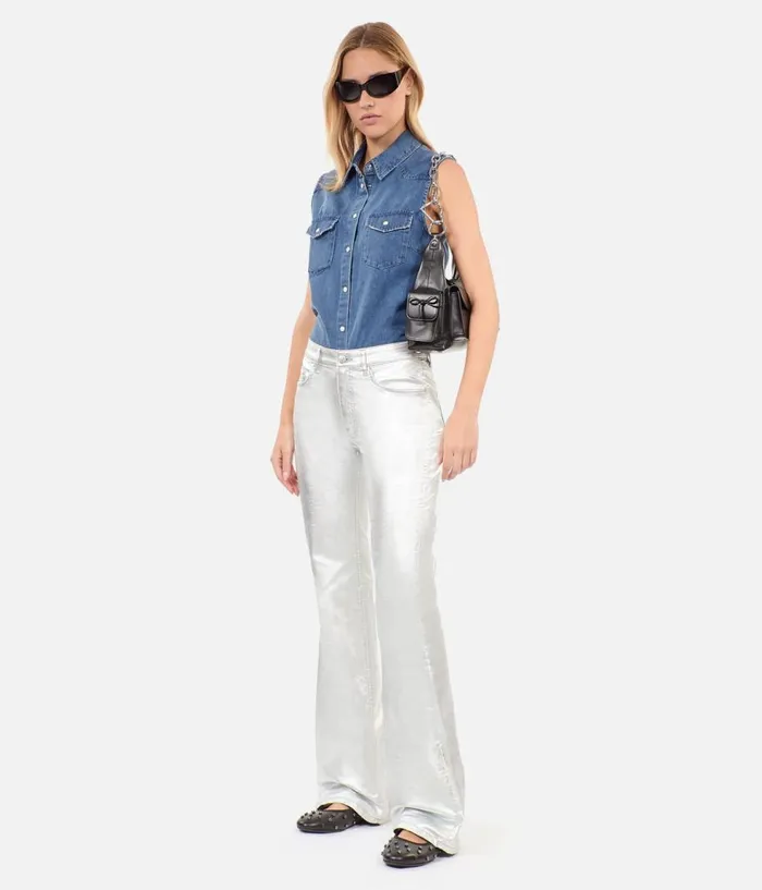 Women Blouses and Shirts THE KOOPLES Sleeveless Blue Denim Shirt